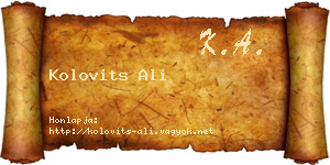 Kolovits Ali névjegykártya